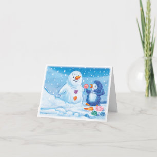 Festiva Tarjeta de Navidades grandes de Penguin y Snowman