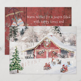 Festiva Tarjeta de navidades, granero, niños, manchas, per