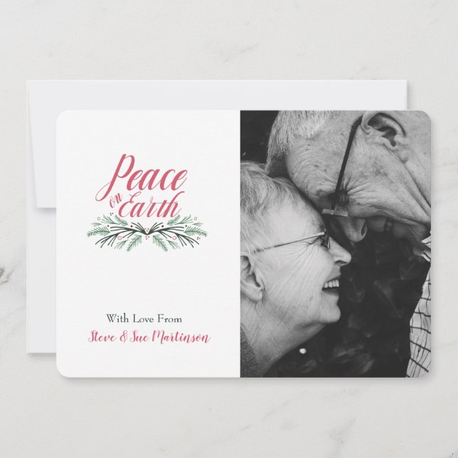 Festiva Tarjeta de Navidades Green Pine Peace on Earth (Anverso)