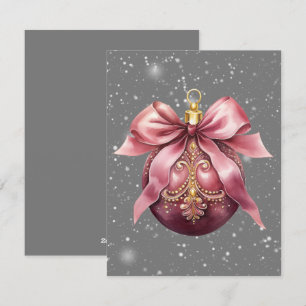 Festiva Tarjeta de Navidades grises rosados adorno de árbo