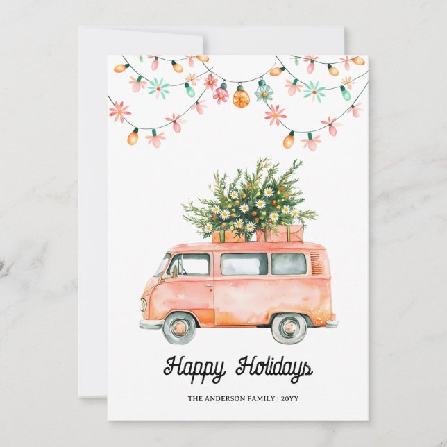 Festiva Tarjeta de Navidades Groovy Happy Holidays 70 (Anverso)