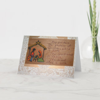 Festiva Tarjeta de Navidades hecha a mano en madera y medi