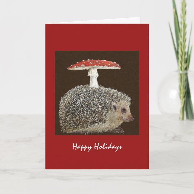 Festiva Tarjeta de Navidades Hedgehog Umbrella #3 (Anverso)