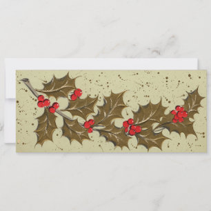 Festiva Tarjeta de Navidades Holly del Retro 1950