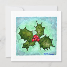 Festiva Tarjeta de Navidades Holly Watercolor