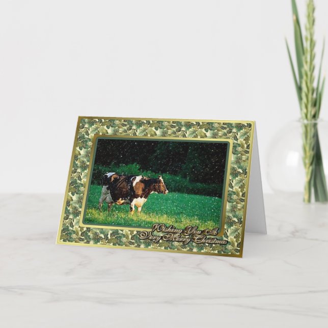 Festiva Tarjeta de Navidades Holstein Cow Heifer Blank (Anverso)