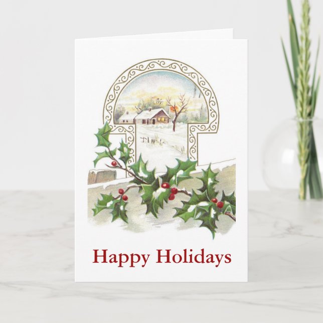 Festiva Tarjeta de Navidades House and Holly (Anverso)