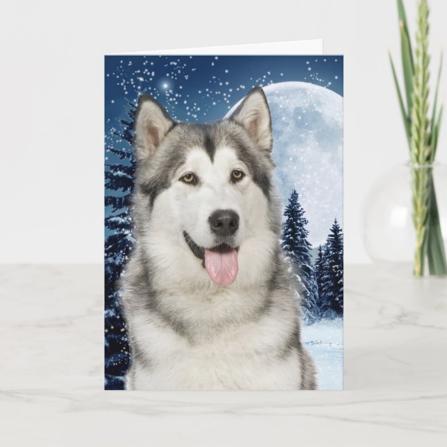 Festiva Tarjeta de Navidades Husky (Anverso)
