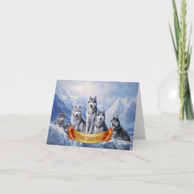 Festiva Tarjeta de Navidades Husky Siberiano (Anverso)