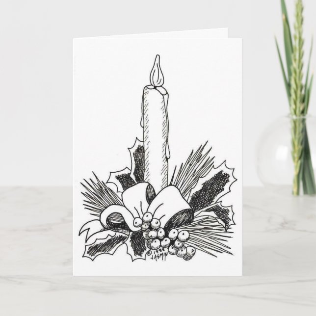 Festiva Tarjeta de Navidades ilustrados con velas de navid (Anverso)