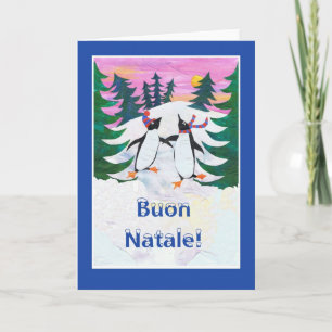 Festiva Tarjeta de Navidades italianos - Pingüinos para pa