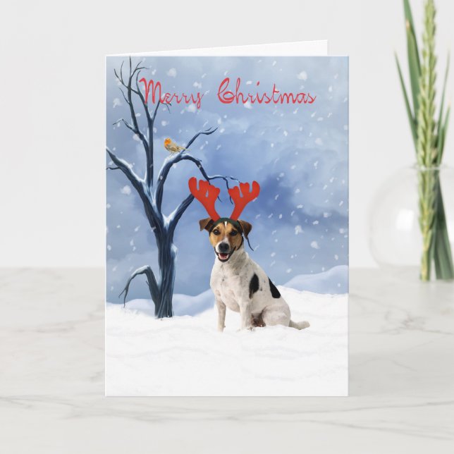 Festiva tarjeta de navidades jack russell - bulldog tiene  (Anverso)
