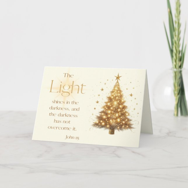 Festiva Tarjeta de Navidades John 1:5 Gold Christmas Tree (Anverso)