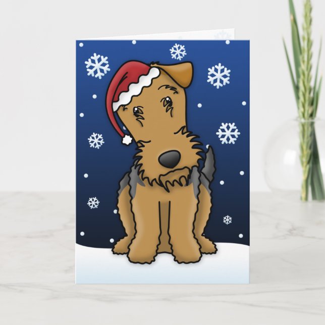 Festiva Tarjeta de Navidades Kawaii Airedale Terrier (Anverso)