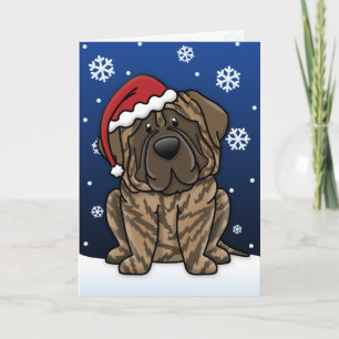 Festiva Tarjeta de Navidades Kawaii Brindle Mastiff