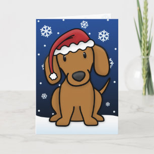 Festiva Tarjeta de Navidades Kawaii Dachshund (rojo)