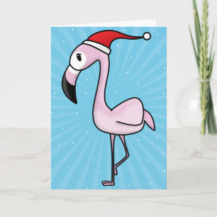 Festiva Tarjeta de Navidades Kawaii Flamingo