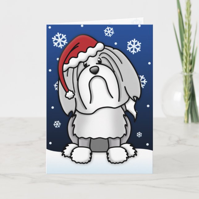 Festiva Tarjeta de Navidades Kawaii Lowchen (Anverso)