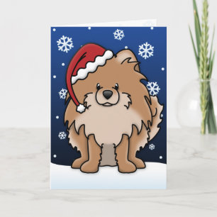 Festiva Tarjeta de Navidades Kawaii Red Pomerania