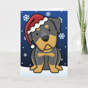 Festiva Tarjeta de Navidades Kawaii Rottweiler