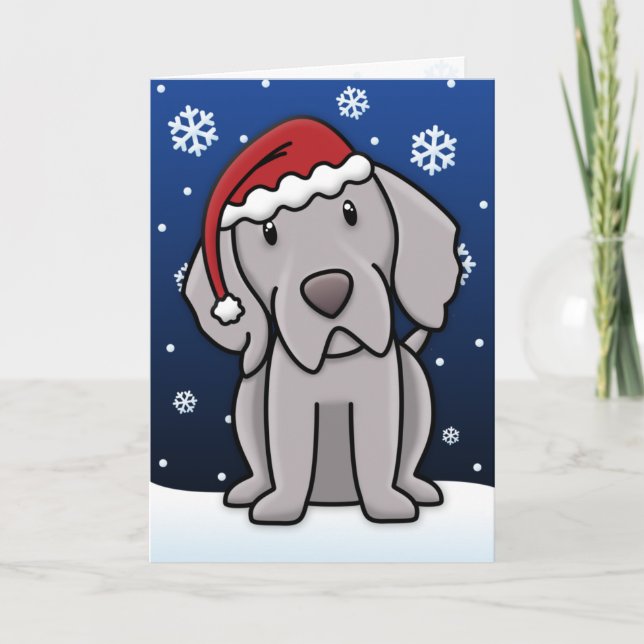 Festiva Tarjeta de Navidades Kawaii Weimaraner (Anverso)