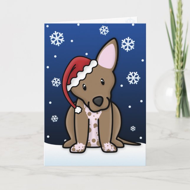 Festiva Tarjeta de Navidades Kawaii Xoloitzcuintli (Anverso)
