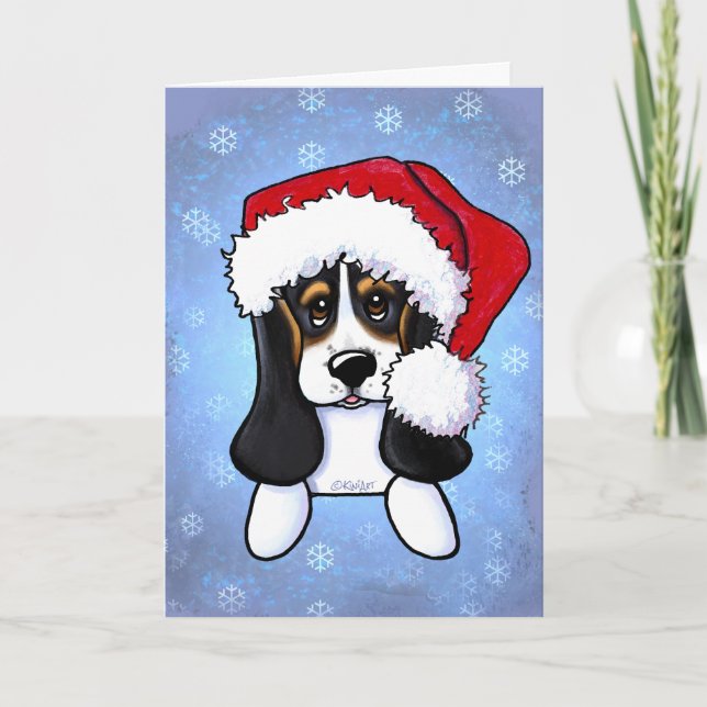Festiva Tarjeta de Navidades KiniArt Basset Hound (Anverso)