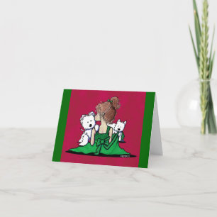 Festiva Tarjeta de Navidades KiniArt Westie Kisses