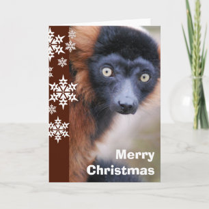 Festiva Tarjeta de Navidades Lemur Ruffed Rojo