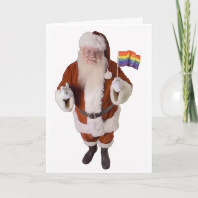 Festiva Tarjeta de Navidades LGBT de Santa y Bandera del O (Anverso)