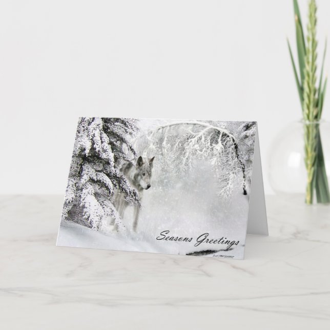 Festiva tarjeta de navidades lobo (Anverso)