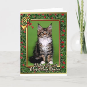 Festiva Tarjeta de Navidades Maine Coon Kitten Blank