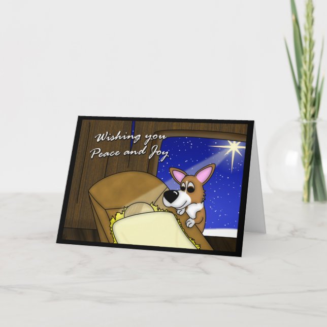 Festiva Tarjeta de Navidades Manger Pembroke Welsh Corgi (Anverso)