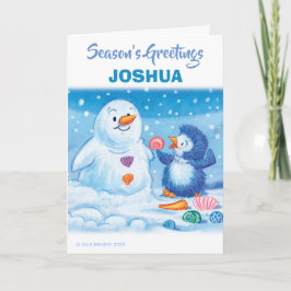Festiva Tarjeta de Navidades medios pingüino y snowman