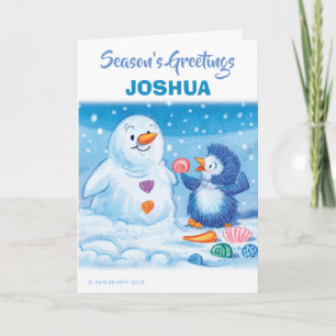 Festiva Tarjeta de Navidades medios pingüino y snowman