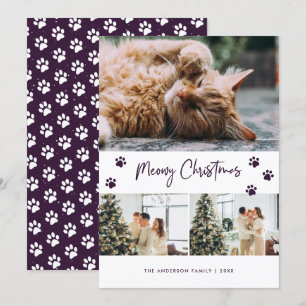 Festiva Tarjeta de Navidades Meowy, dueño de un gato morad