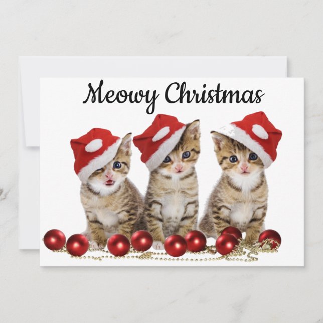 Festiva Tarjeta de Navidades Meowy para los amantes del ga (Anverso)
