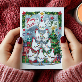 Festiva Tarjeta de Navidades Merry Cluck-Mas Chickens