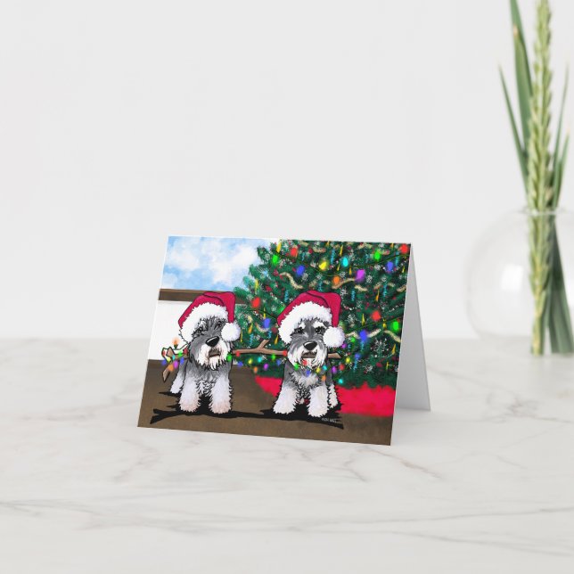 Festiva Tarjeta de Navidades Mini Schnauzers (Anverso)