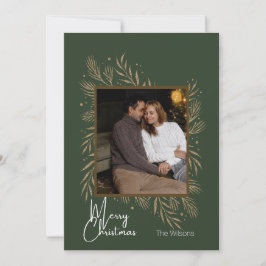Festiva Tarjeta de Navidades Minimalistas verde y dorado