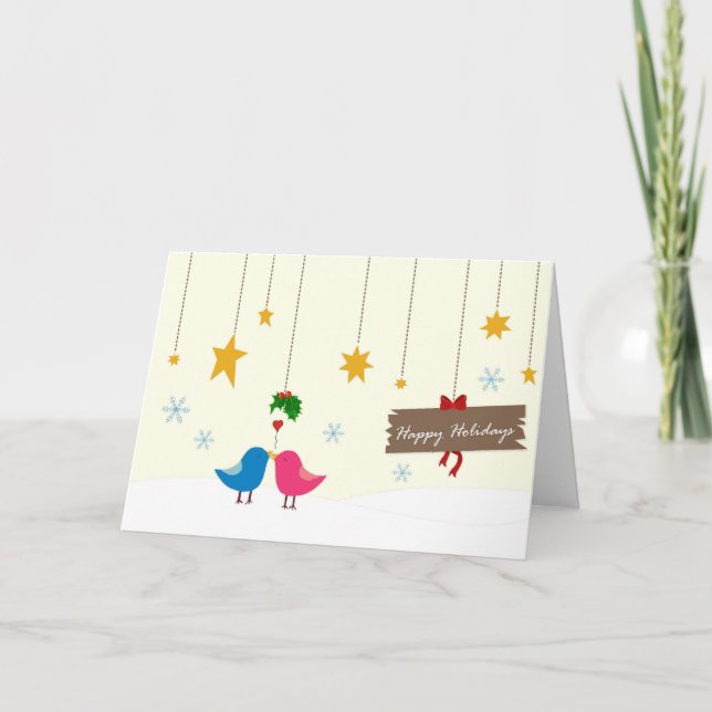 Festiva Tarjeta de Navidades Mistletoe Birdies (Anverso)
