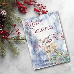 Festiva Tarjeta de Navidades modernos Deer Fawn, Berries y