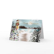 Tarjeta de Navidades náuticos con faro