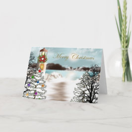 Festiva Tarjeta de Navidades náuticos con faro