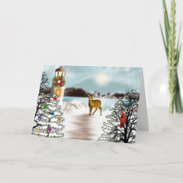 Festiva Tarjeta de Navidades náuticos con faro