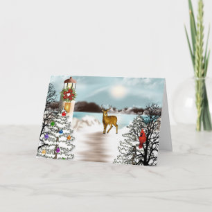 Festiva Tarjeta de Navidades náuticos con faro