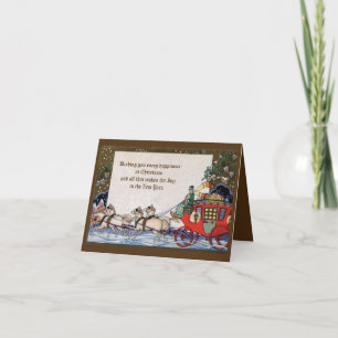 Festiva Tarjeta de Navidades navideños de caballos Deco