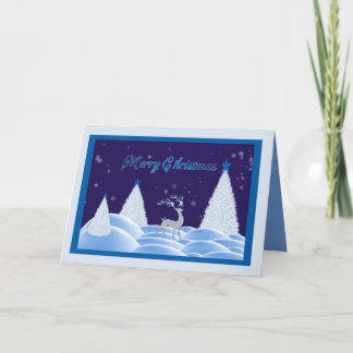 Festiva Tarjeta de Navidades nocturnos con nieve azul