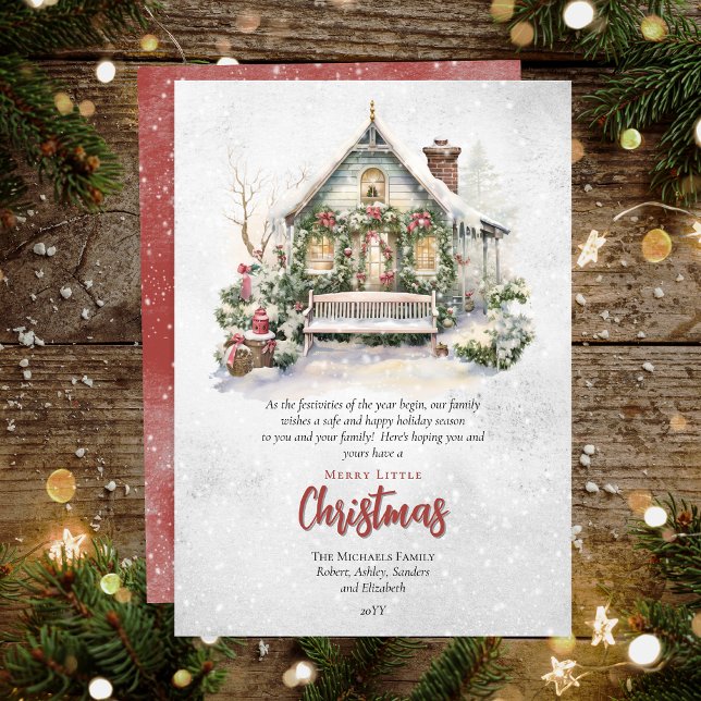 Festiva Tarjeta de Navidades Nostálgicos Vintage Holiday p (Nostalgic Vintage Holiday Cottage Christmas Flat Greeting Card)