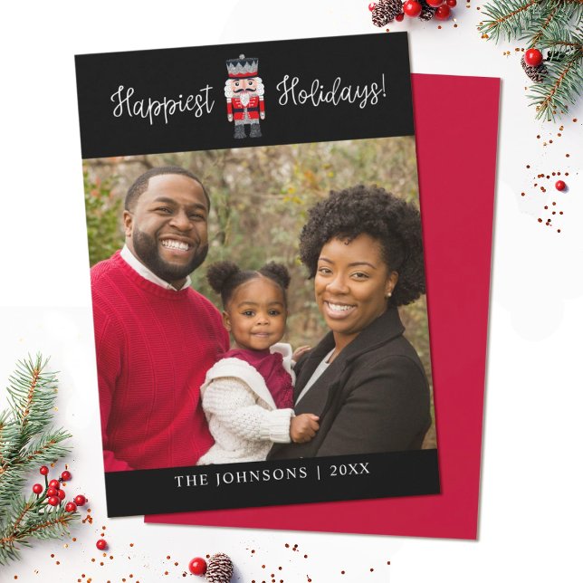 Festiva Tarjeta de Navidades Nutcracker (A simple elegant family photo Christmas card featuring a nutcracker and your photo.)